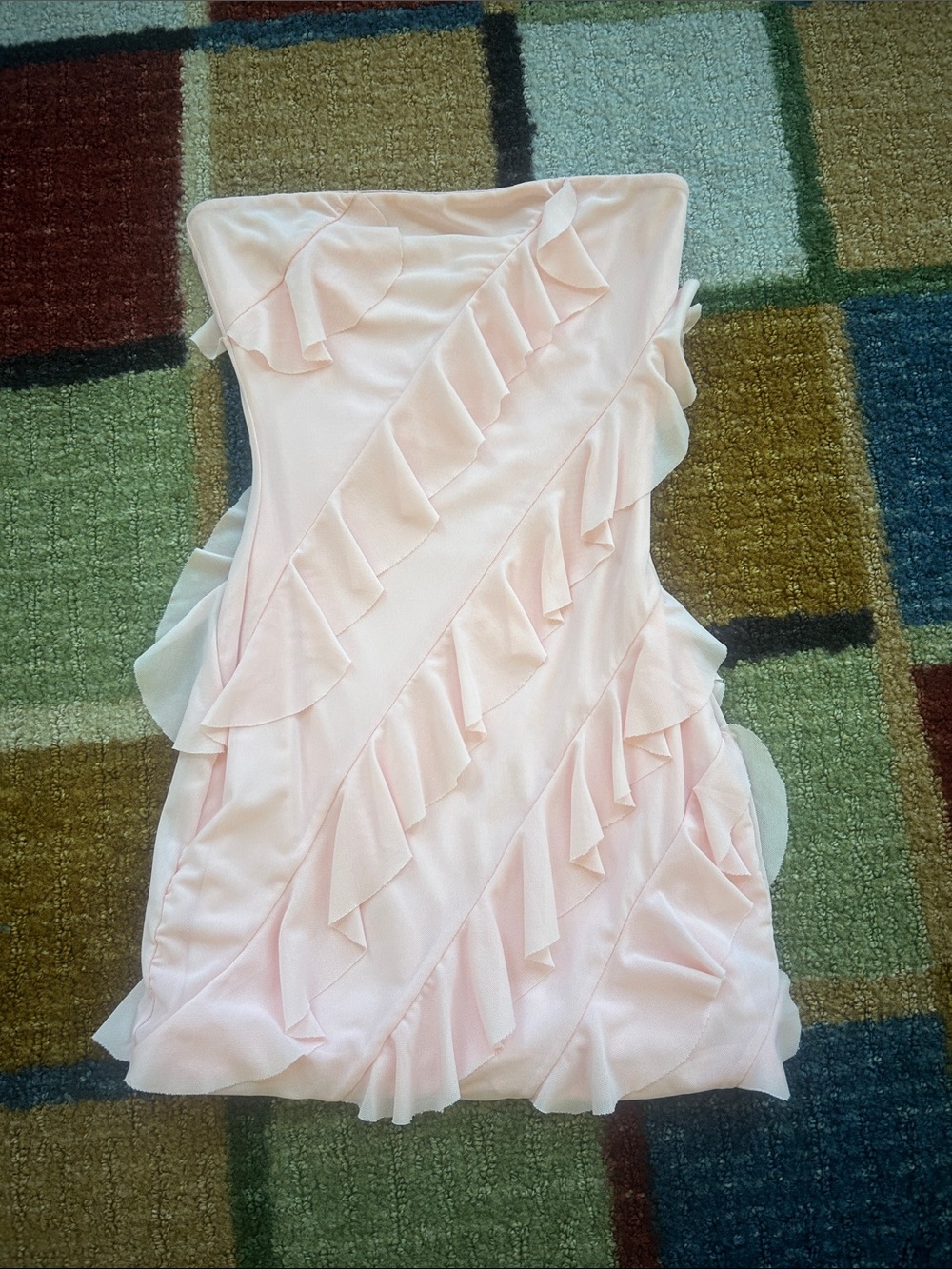 The Vintage Shop Pale Pink Strapless Ruffle Dress